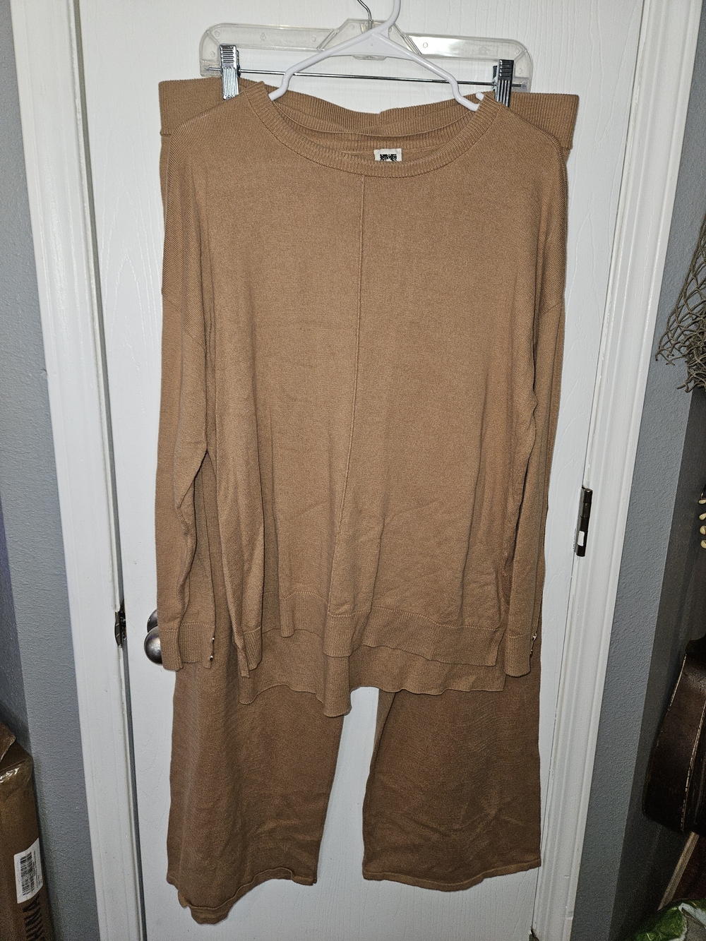 Anne Klein Camel Knit Top and Wide-Leg Pants Set